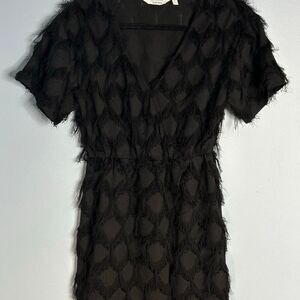 Los Angeles Atelier Little Black Dress with Fringe V Neck Sz 6